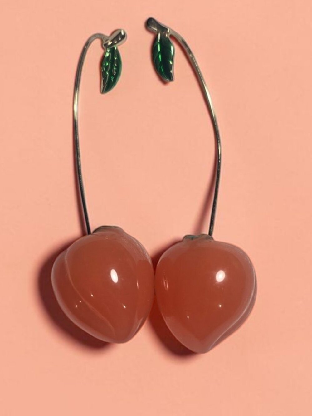Piper K Peach Fruit Statement Dangle Earrings Cottagecore Summer Jewelry